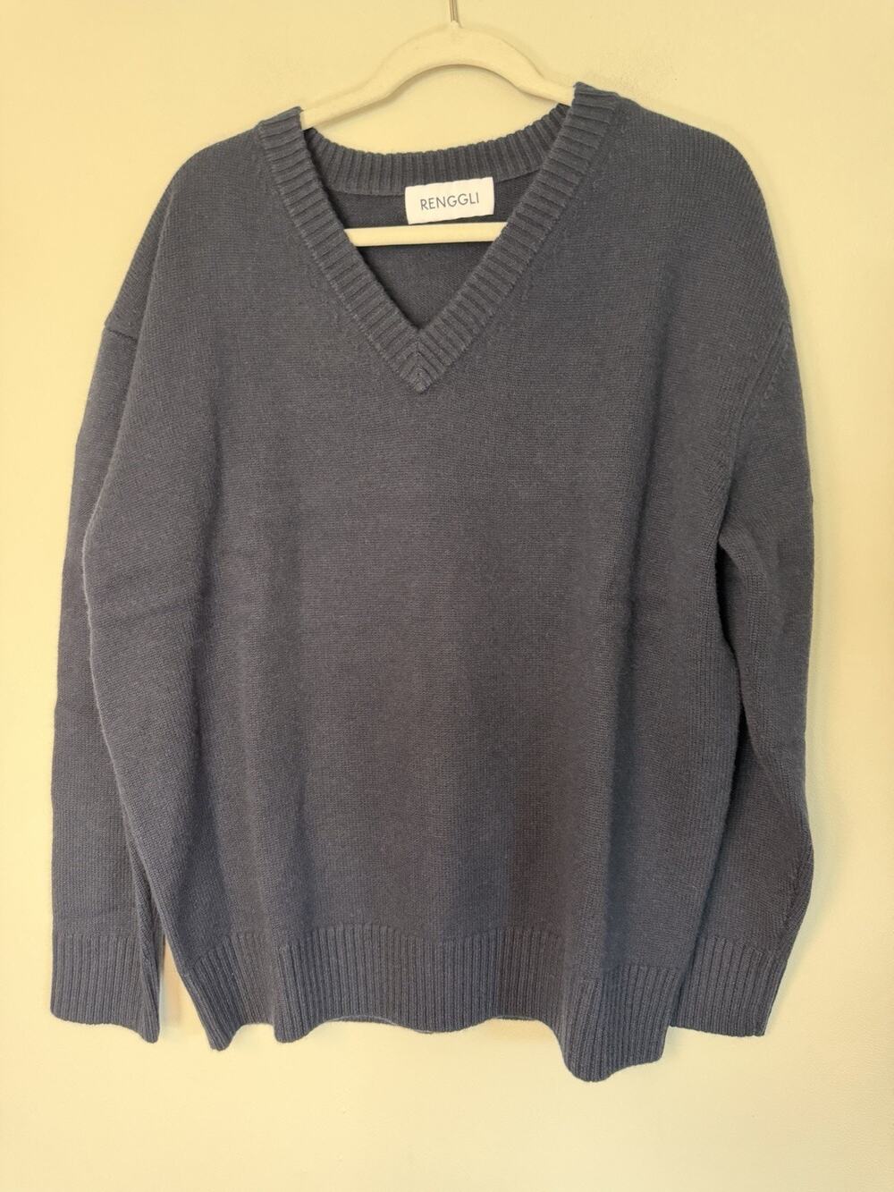 Renggli 100% Merino Wool V-Neck Sweater Navy Blue Women's Sz L NEW $398